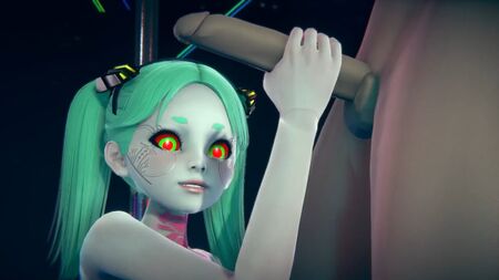 Rebecca im Stehen beim Handjob: Cyberpunk Edgerunners Hentai-Parodie
