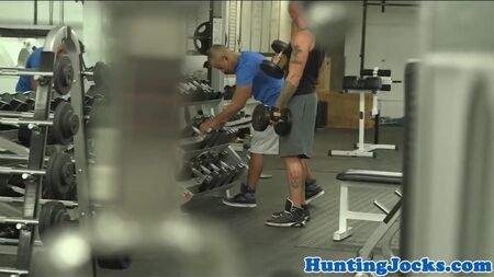 Durchtrainierter Sportler wird im Fitnessstudio in den Arsch gefickt