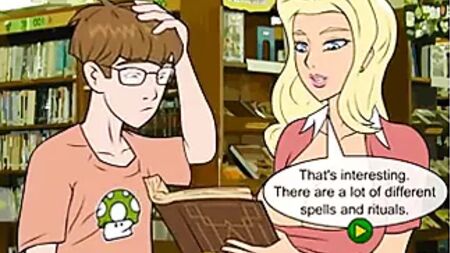 Hentai-Sexspiel: Nerd fickt sexy Blondine mit Zaubersprüchen
