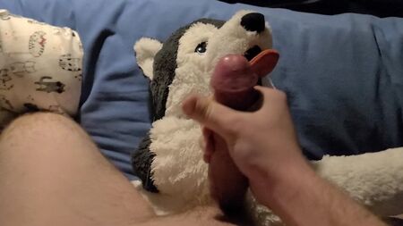 auf einem Husky-Plüschtier abspritzen