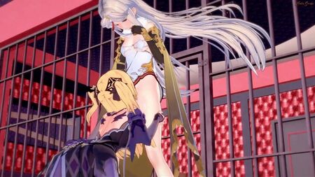 Ningguang wird von Fischl mit einem Umschnalldildo gefickt. Genshin Impact Hentai