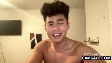 Attraktiver asiatischer Mann vor der Webcam