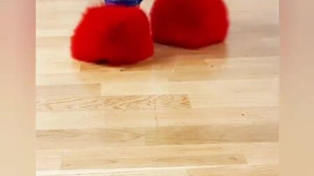 rote, flauschige Pumps