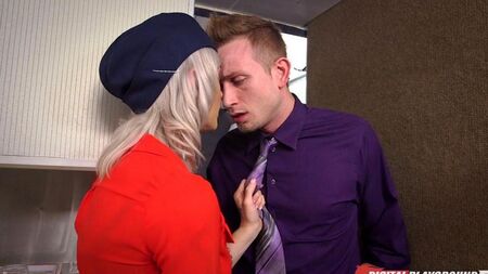 Die Stewardess macht dem Passagier in Sicht einen Blowjob